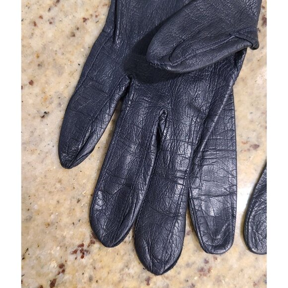 Vintage Size S Blue Leather 8" Gloves Nautical Look Fold over Wrist - Picture 7 of 13